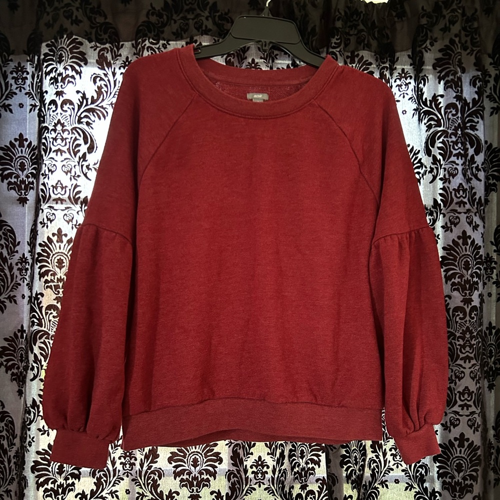 aerie red creweneck with balloon sleeves